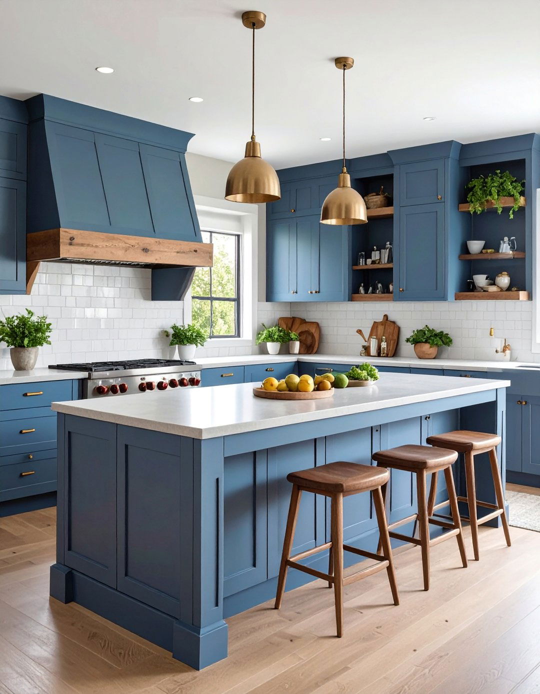 Blue Gray Transitional with Mixed Materials - 25 Blue Kitchen Island Ideas