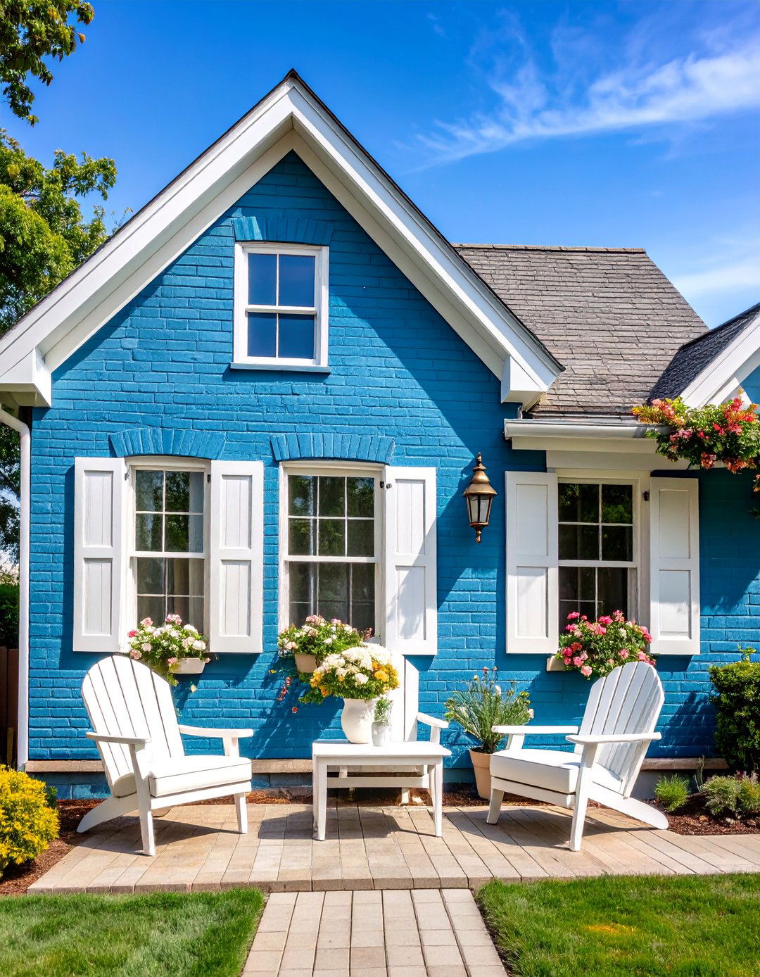 Blue Green with White Coastal Elements - 25 Exterior Brick Paint Color Ideas