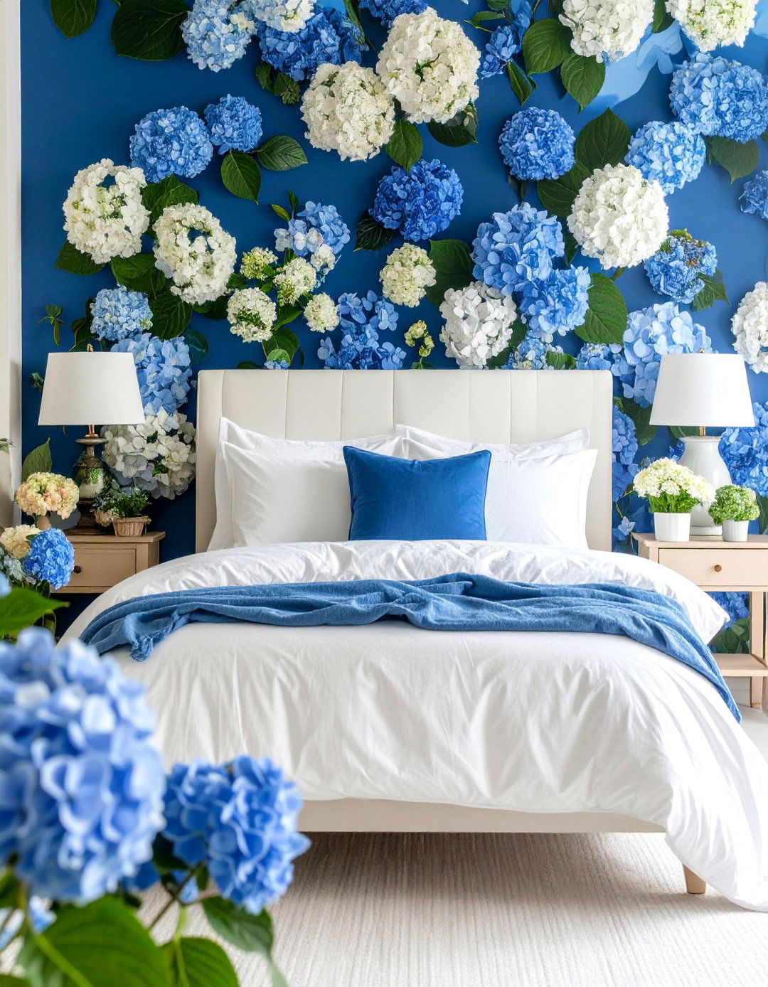 Blue Hydrangea Garden Bedroom - 25 Blue and White Bedroom Ideas