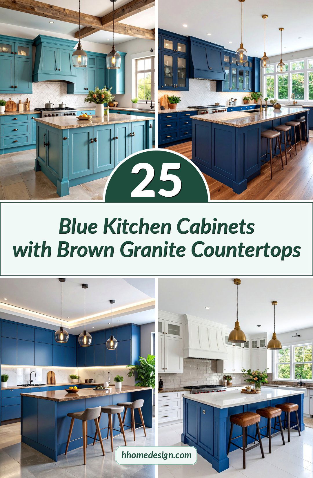 25 Blue Kitchen Cabinets with Brown Granite Countertops