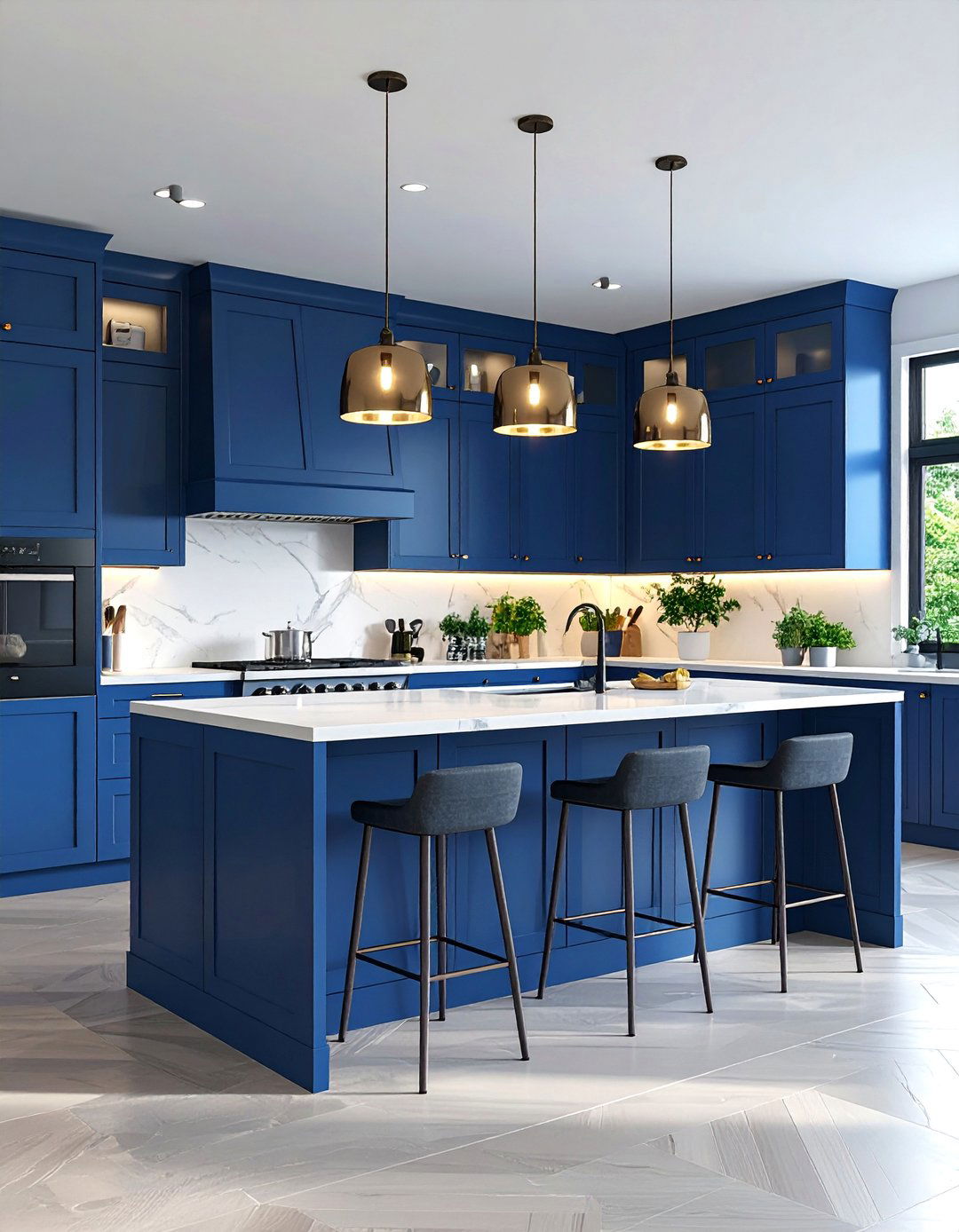 Blue Kitchen Island with White Perimeter Cabinets - 25 Blue Room Ideas