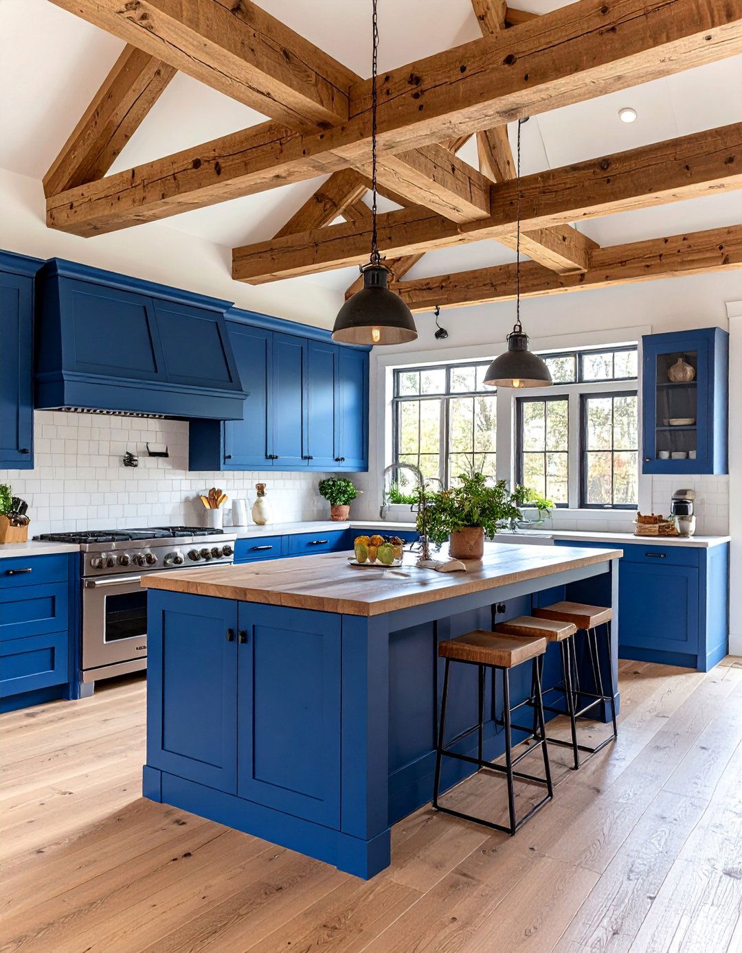 Blue Kitchen with Natural Wood Ceiling - 25 Blue Kitchen Ideas