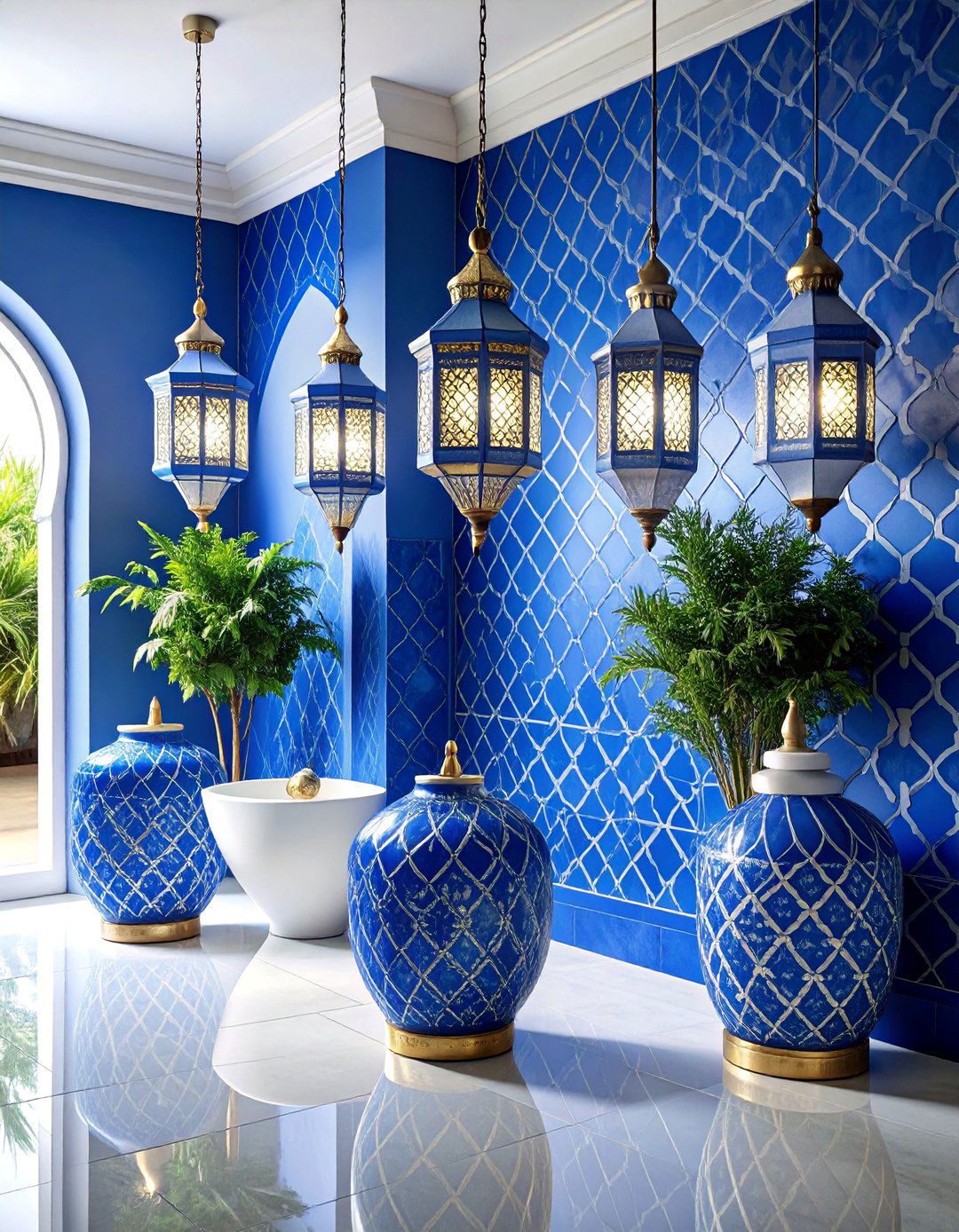 Blue Lantern Shaped Tile Designs - 25 Blue Tile Bathroom Ideas