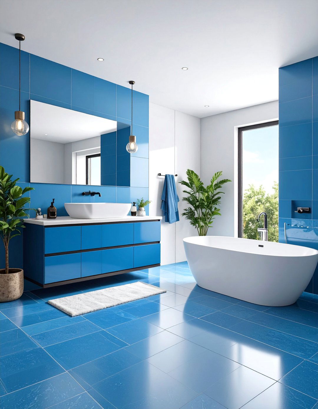 Blue Large Format Tile Installations - 25 Blue Tile Bathroom Ideas
