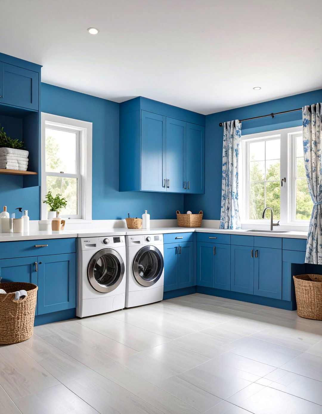Blue Laundry Room with Functional Storage - 25 Blue Room Ideas