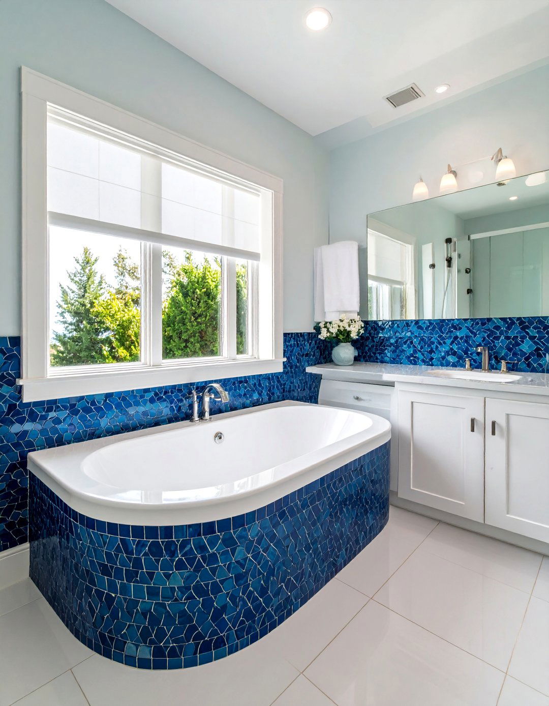 Blue Mosaic Accent Wall Designs - 25 Blue Tile Bathroom Ideas