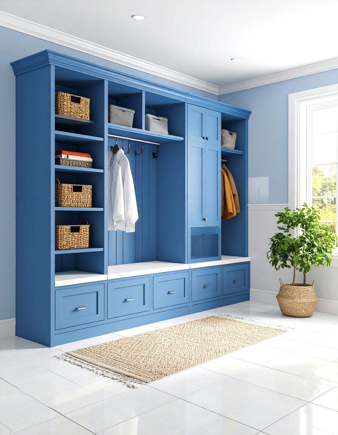 Blue Mudroom with Built in Organization - 25 Blue Room Ideas