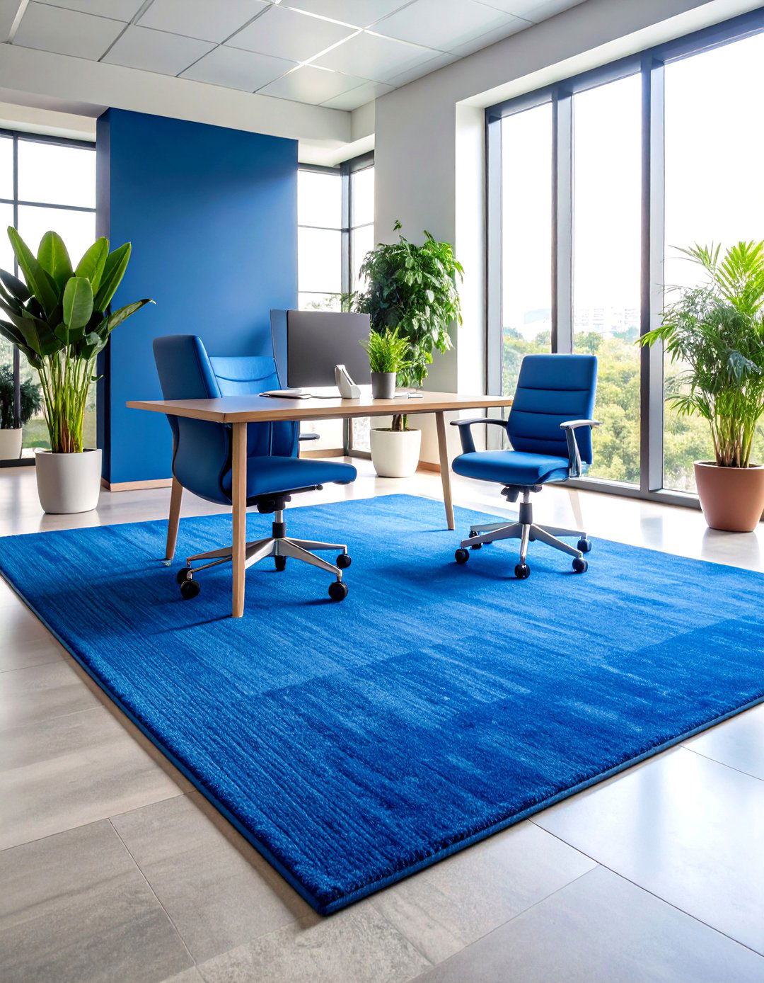 Blue Office Rug with Calming Productivity - 25 Office Rug Ideas