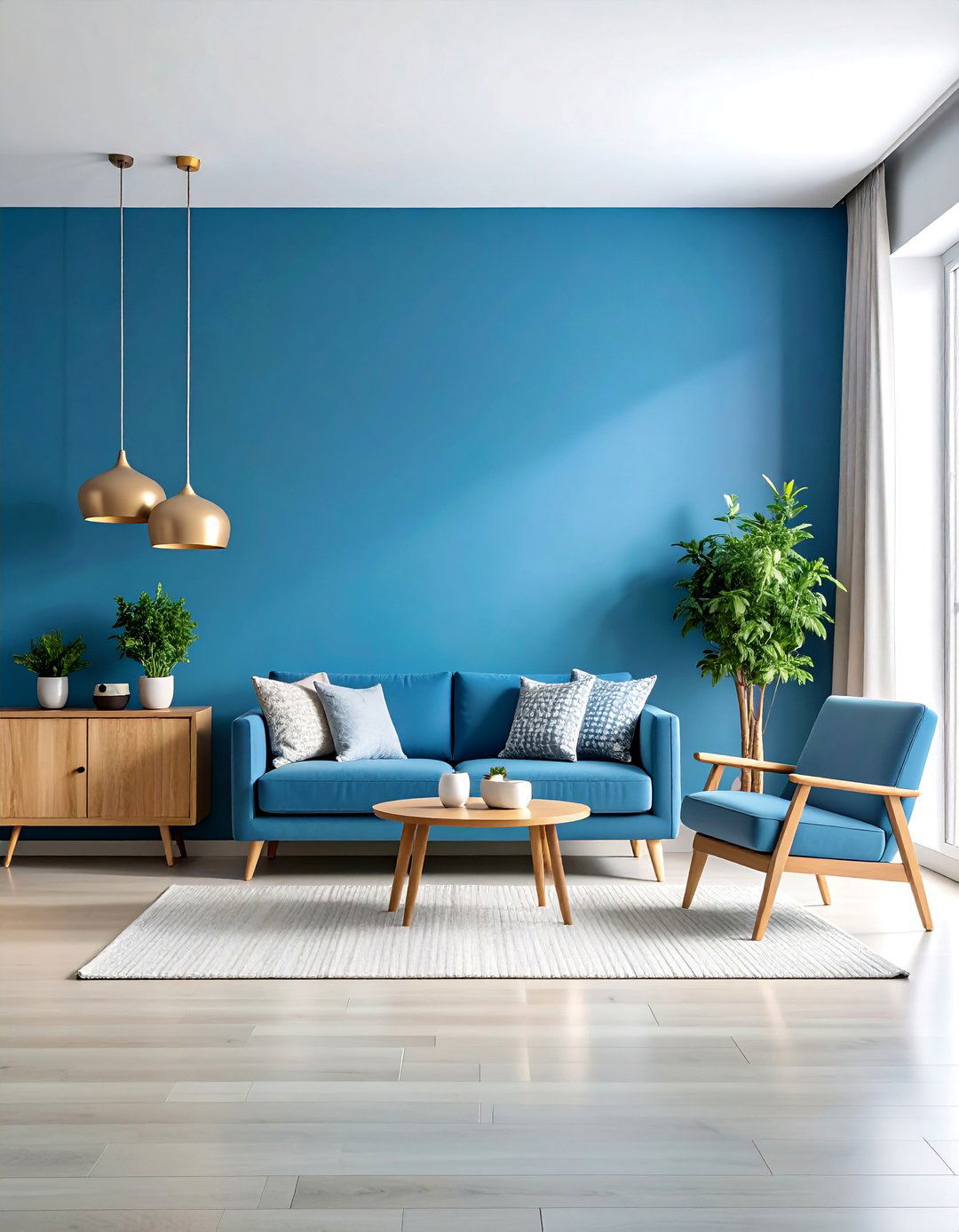 Blue Ombre Accent Wall with Modern Minimalism - 25 Blue Accent Wall Ideas