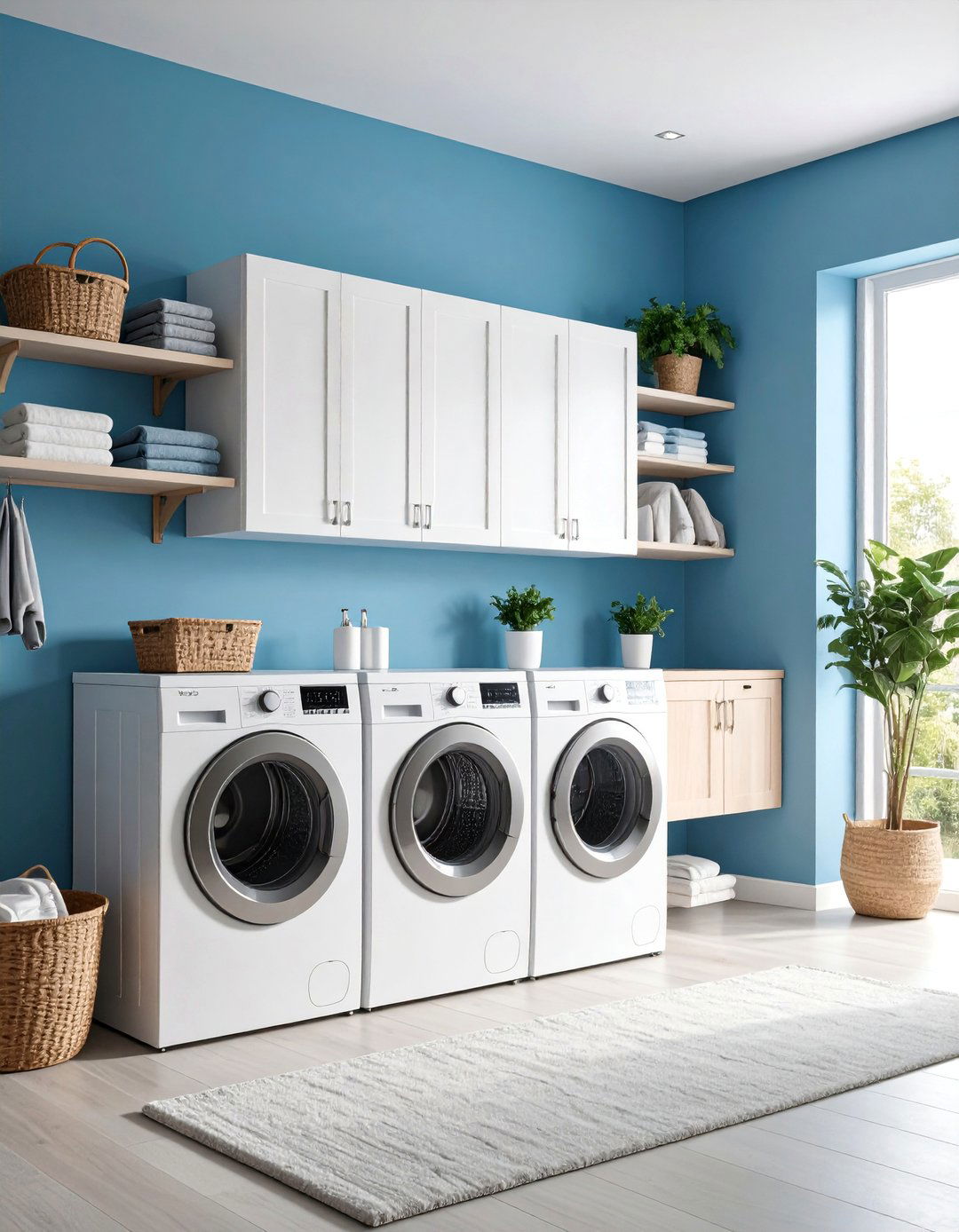 Blue Ombre Painted Walls - 25 Blue Laundry Room Ideas