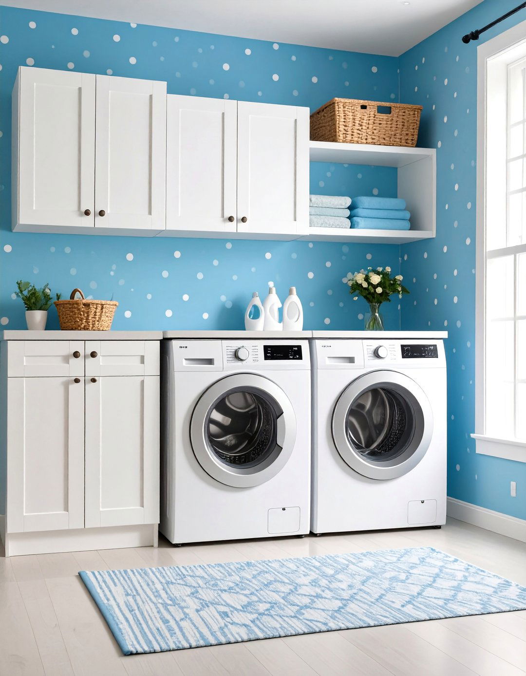 Blue Polka Dot Accent Wall - 25 Blue Laundry Room Ideas