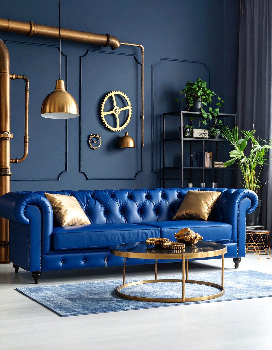 Blue Steel Industrial Living Room - 25 Steampunk Living Room Ideas