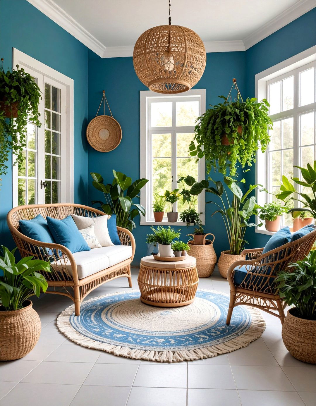 Blue Sunroom with Natural Light and Plants - 25 Blue Room Ideas