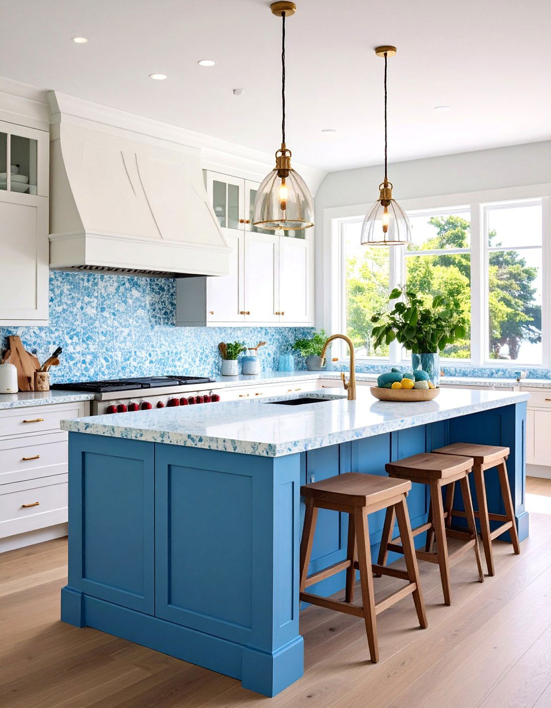 Blue Terrazzo Kitchen Design with Coastal Elements - 25 Terrazzo Kitchen Countertops