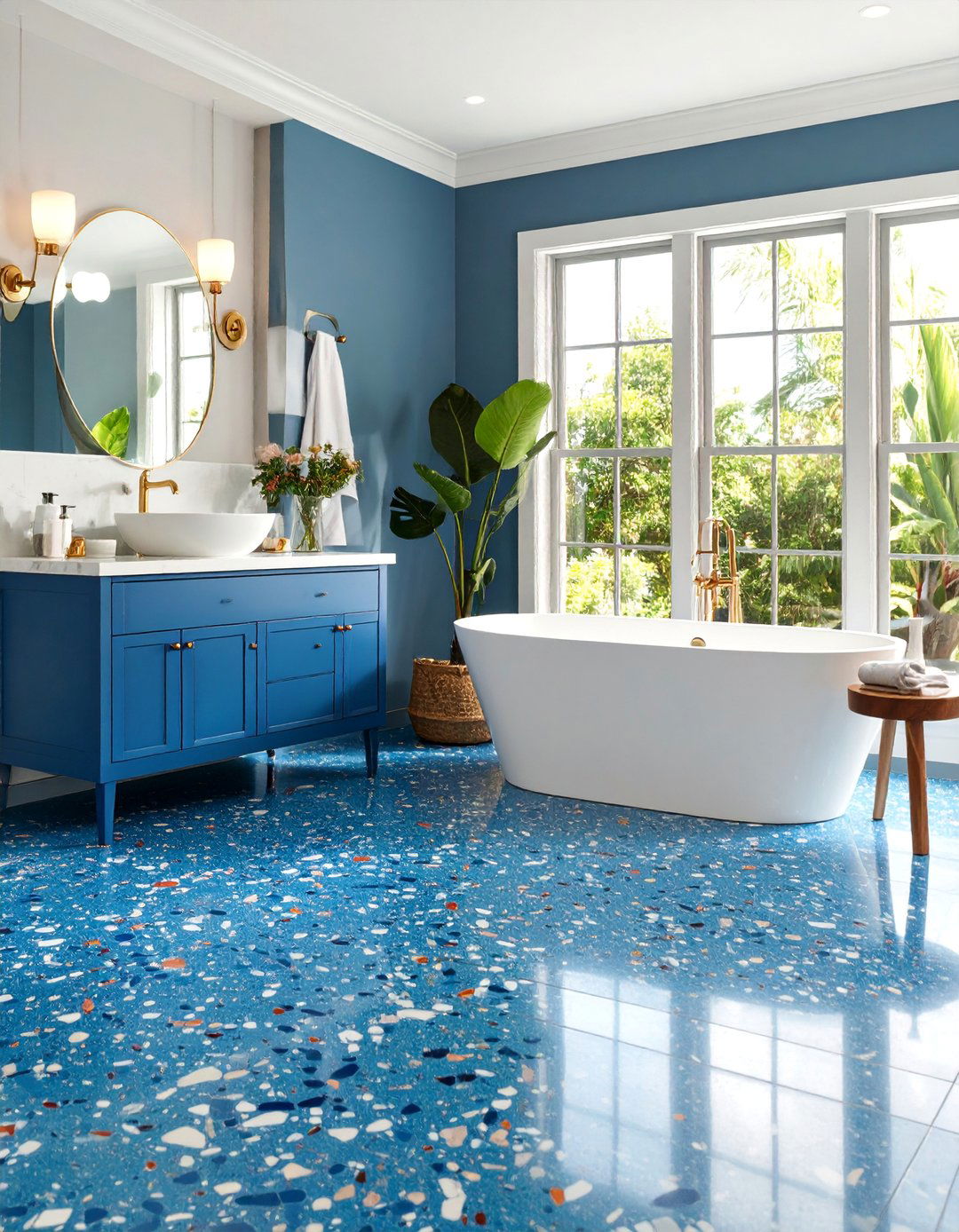 Blue Terrazzo Pattern Floor Tiles - 25 Blue Tile Bathroom Ideas