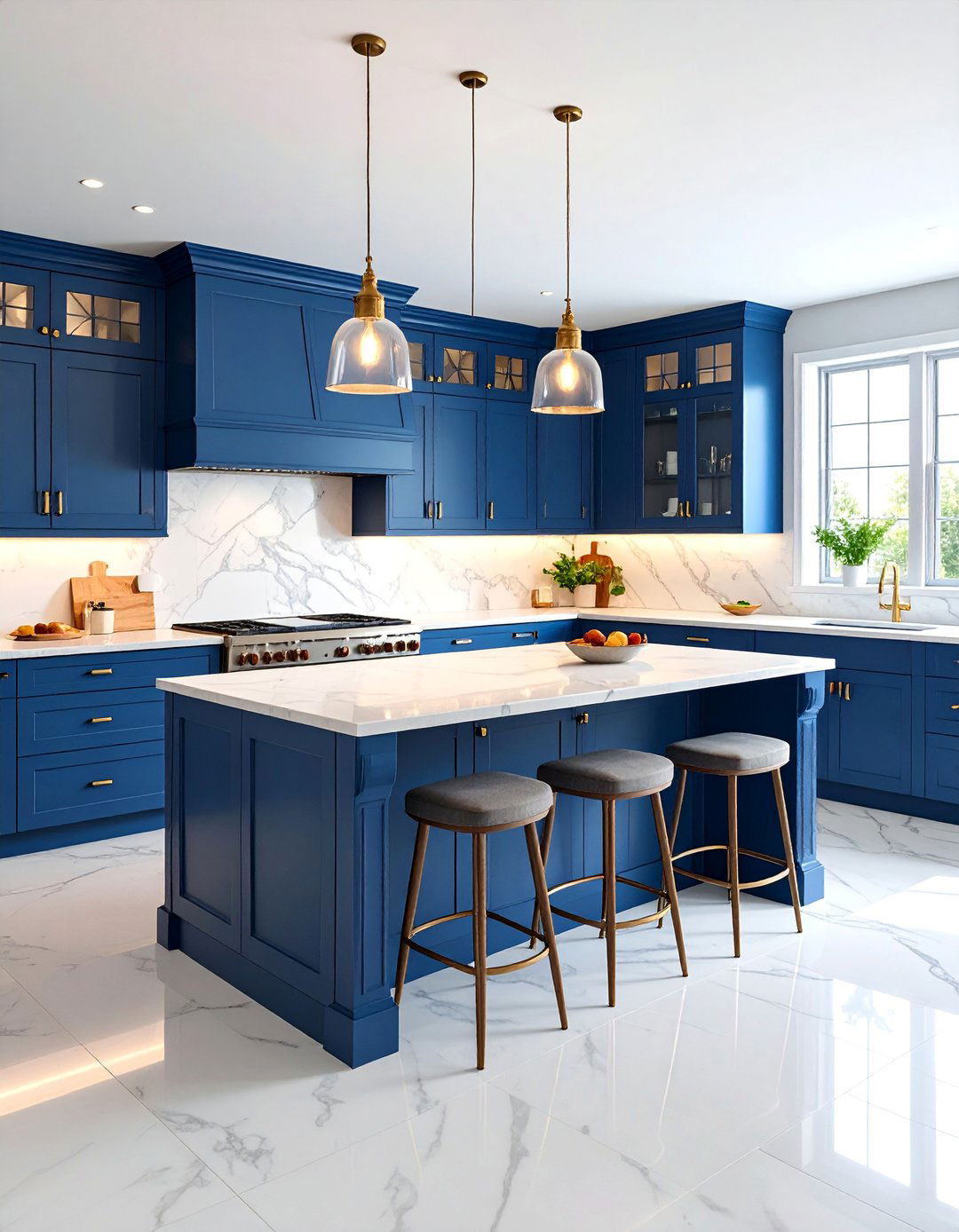 Blue Victorian Kitchen with Marble Countertops - 25 Victorian Kitchen Ideas