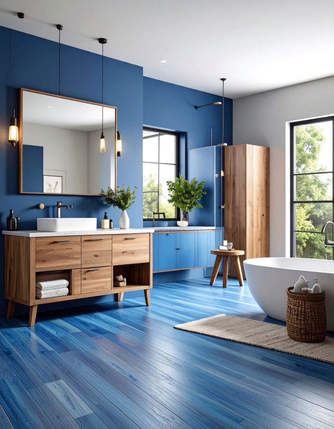 Blue Wood Look Tile Combinations - 25 Blue Tile Bathroom Ideas