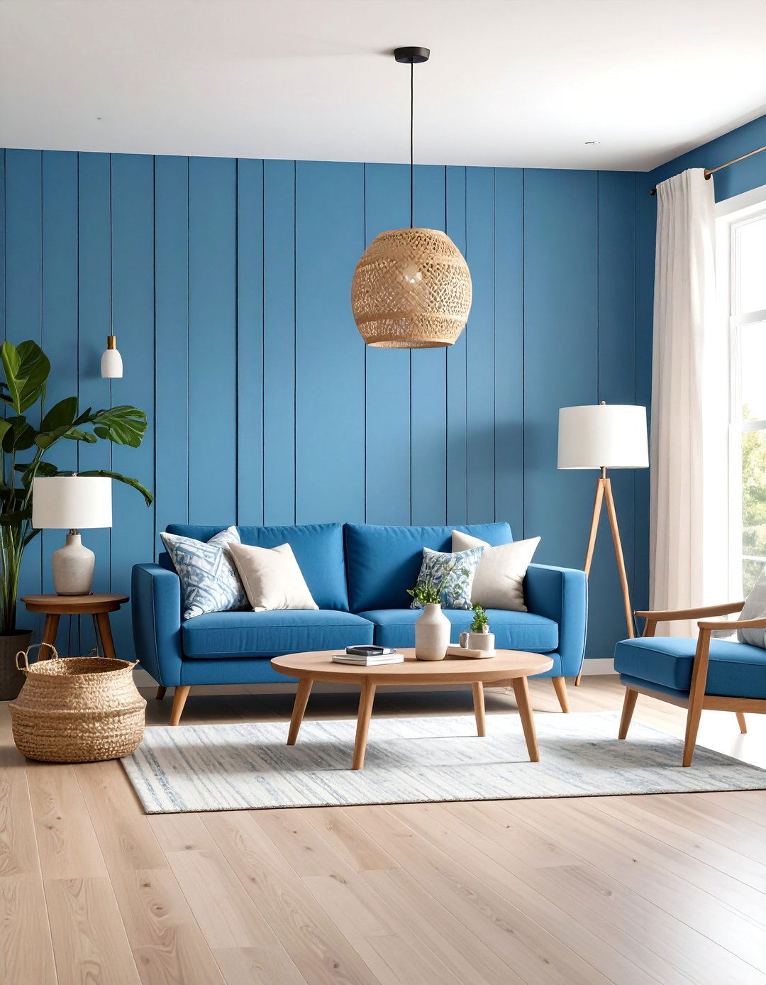 Blue Wood Panel Accent Wall with Rustic Modern Appeal - 25 Blue Accent Wall Ideas