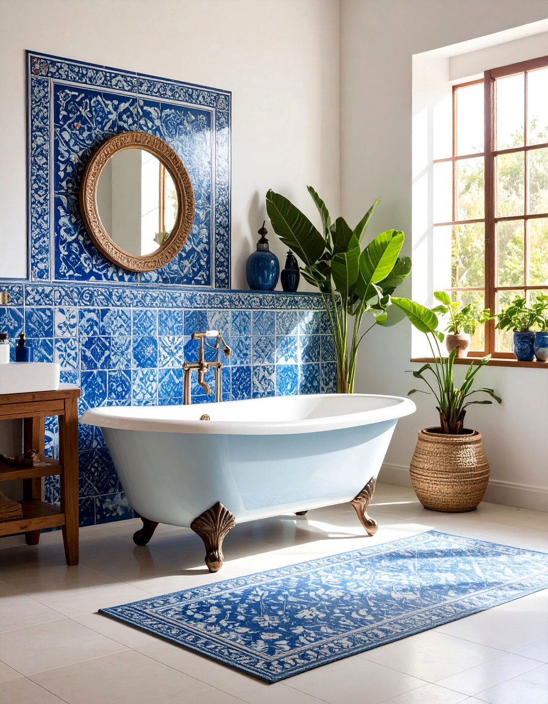 Blue Zellige Handmade Tile Features - 25 Blue Tile Bathroom Ideas