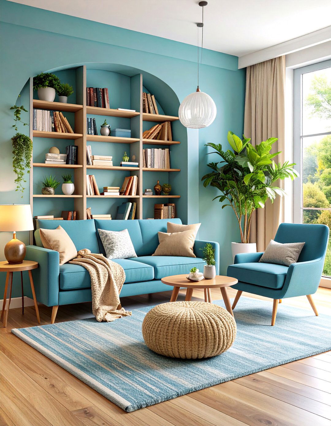 Blue and Beige Reading Nook with Built In Seating - 25 blue and beige living room ideas