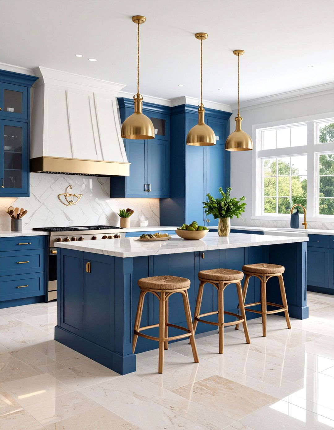 Blue and Brass Nautical Travertine Floor Kitchen - 25 Travertine Floor Kitchen Ideas