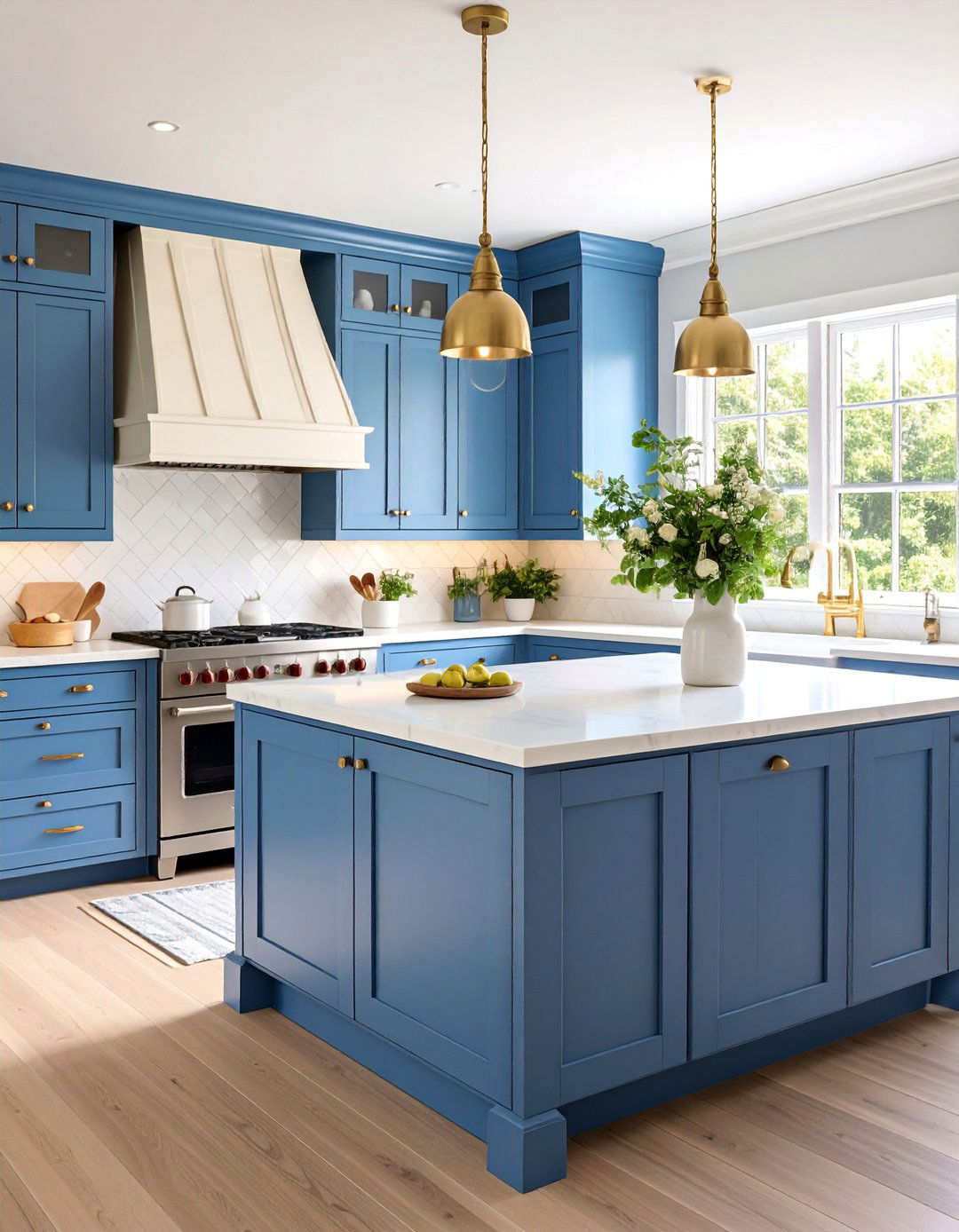 Blue and Cream Striped Cabinet Kitchen with Cottage Appeal - 25 Blue French Country Kitchen Ideas