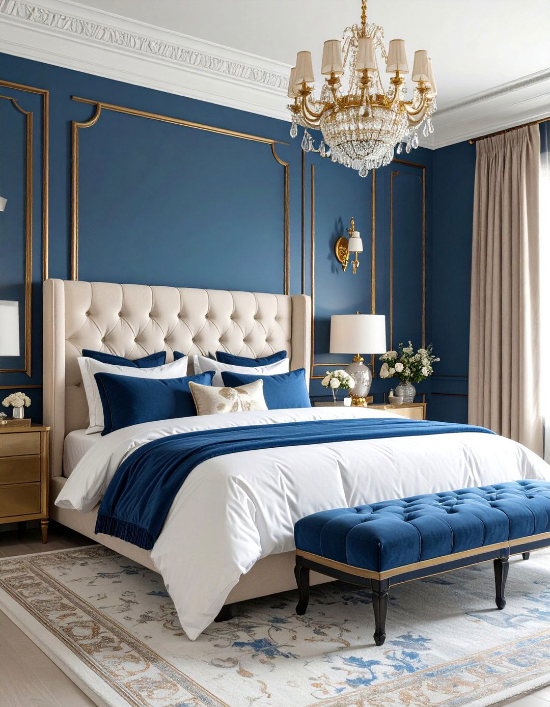 Blue and Gold Master Bedroom Suite - 25 Blue Room Ideas
