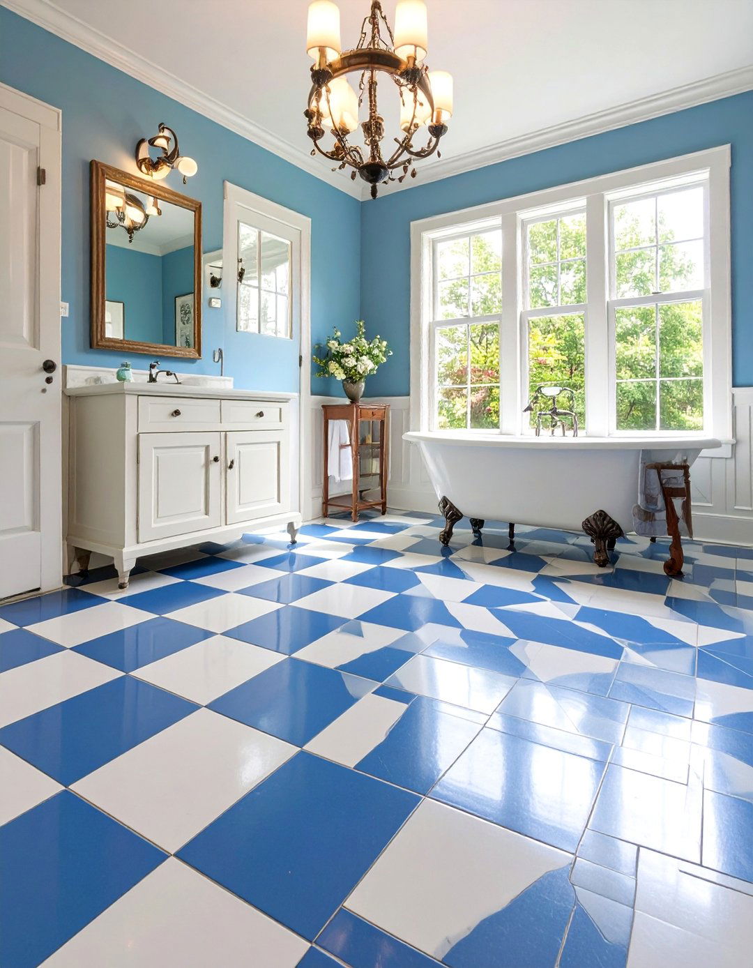 Blue and White Checkerboard Floor Patterns - 25 Blue Tile Bathroom Ideas