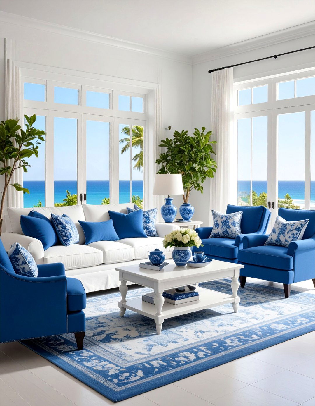 Blue and White Classic Living Room - 25 Coastal Living Room Ideas
