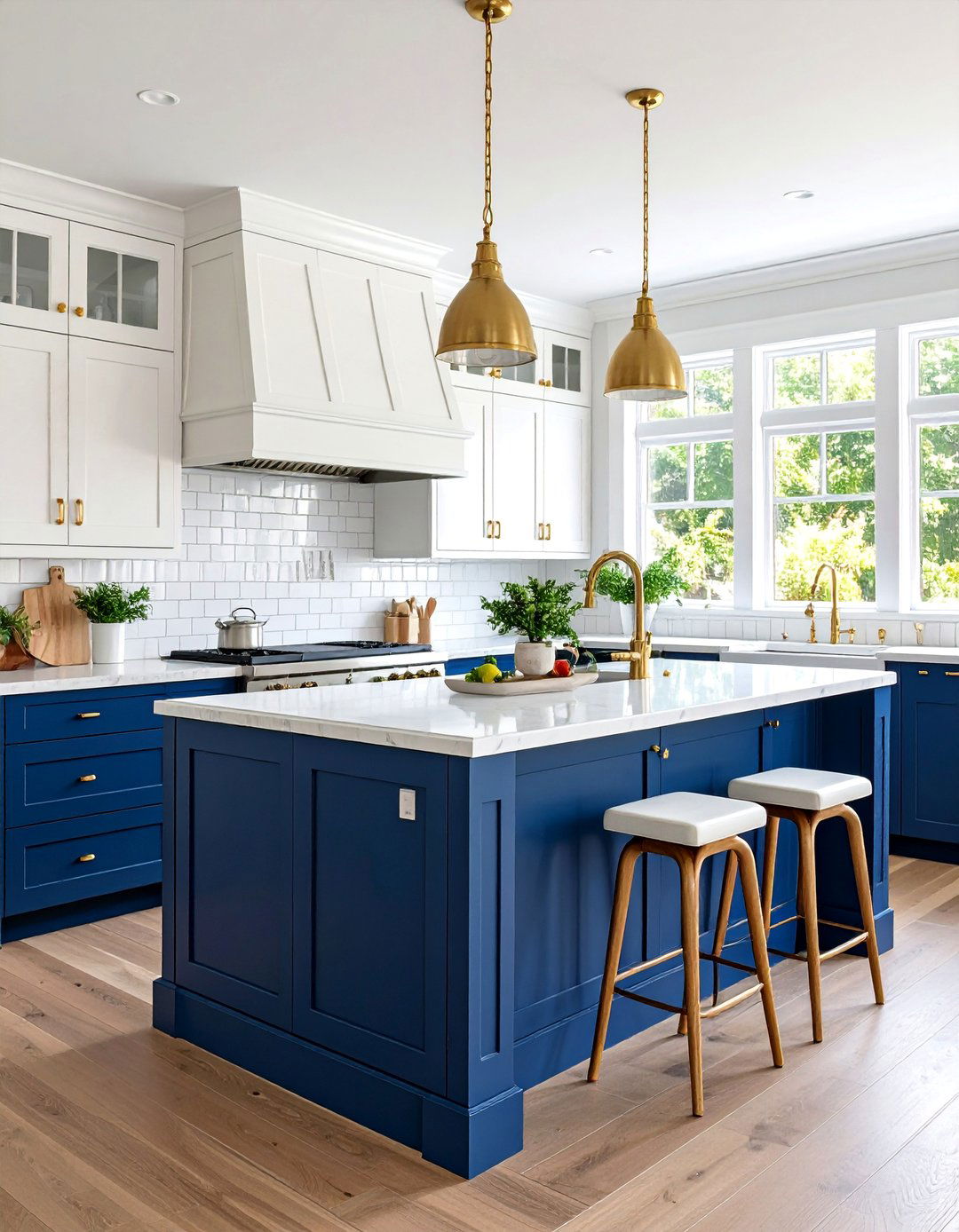 Blue and White Coastal Kitchen with Subway Tiles - 25 Beach House Decor Ideas