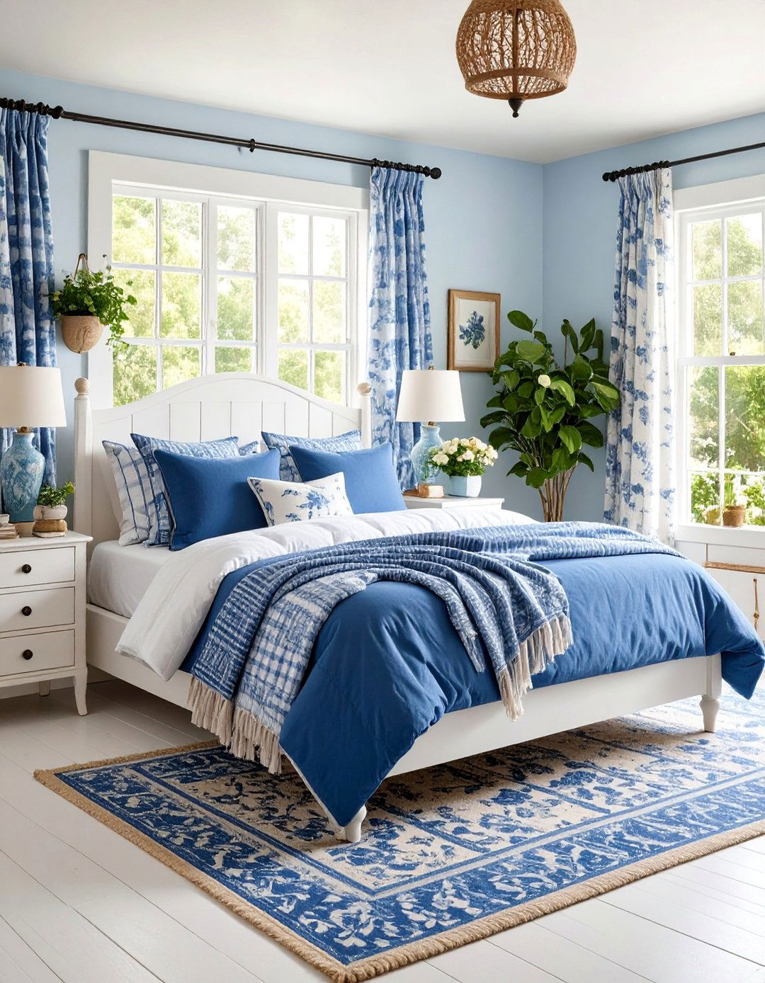 Blue and White Cottage Bedroom with Vintage Linens - 25 Relaxing Bedroom Ideas