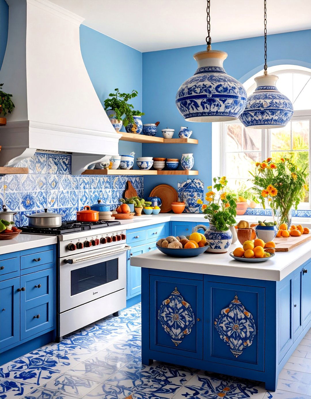 Blue and White Kitchen with Classic Talavera Color Combinations - 25 Mexican Kitchen Ideas