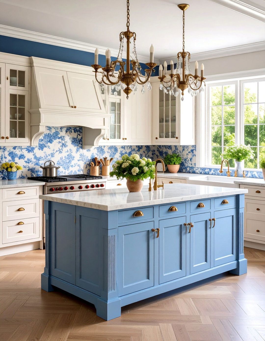 Blue and White Toile Pattern Kitchen with Provincial Styling - 25 Blue French Country Kitchen Ideas