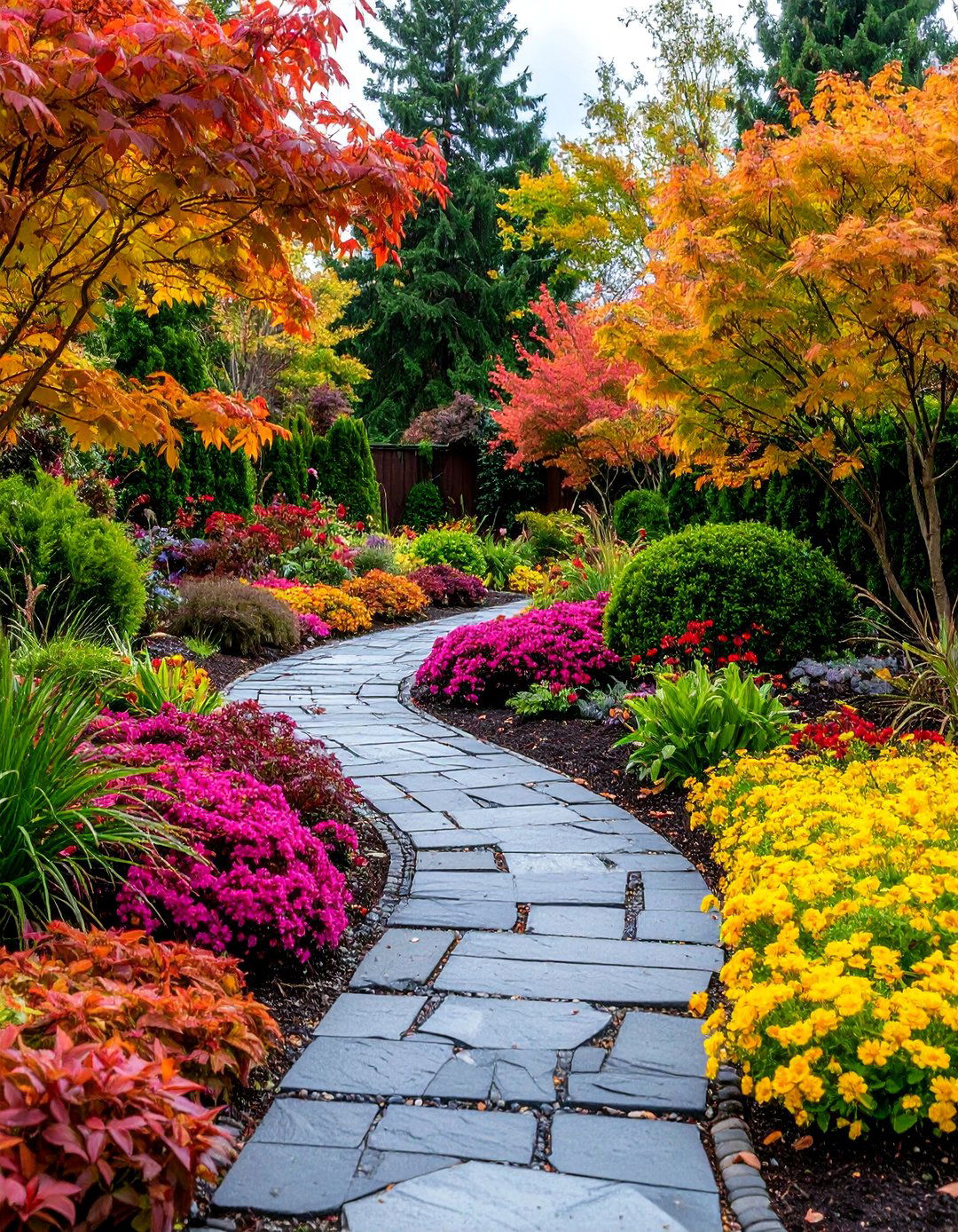 Bluestone Garden Path with Seasonal Color Plantings - 25 Bluestone Walkway Ideas