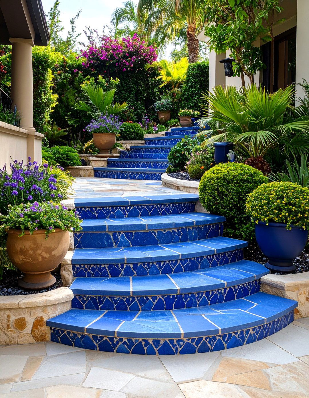 Bluestone Steps with Decorative Borders - 25 Patio Steps Ideas