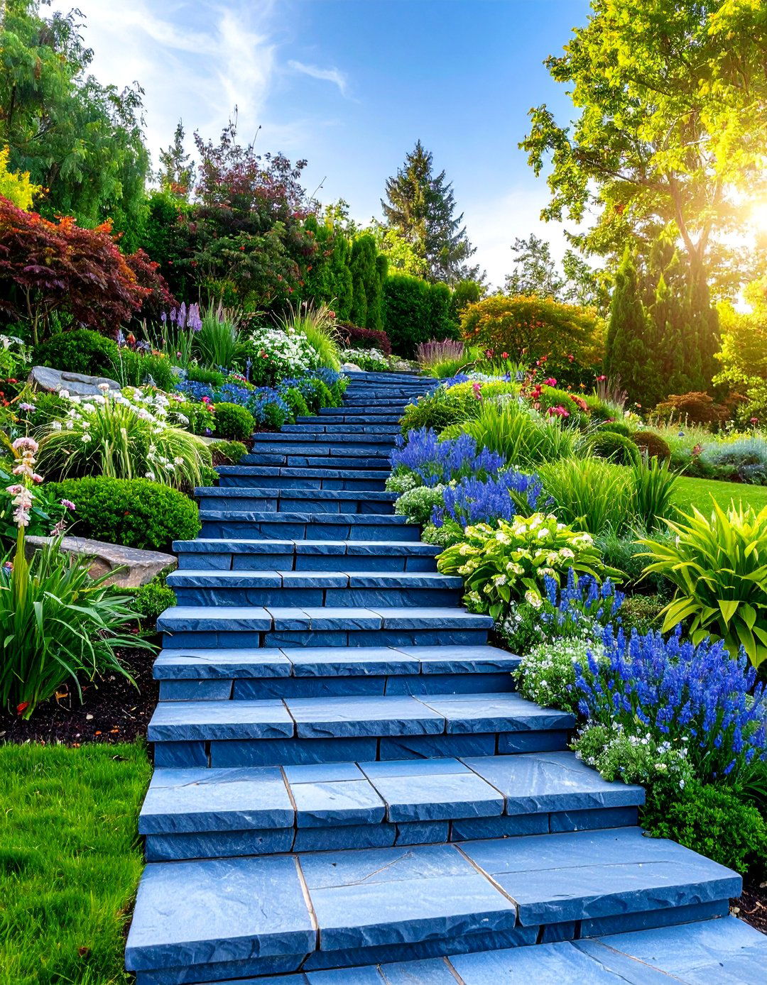 Bluestone Steps with Perennial Border Cascades - 25 Flagstone Steps