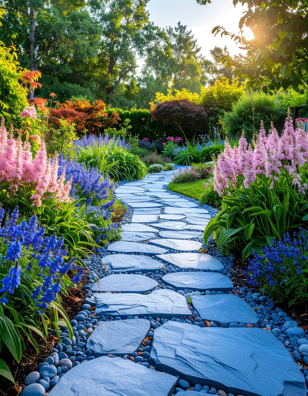 Bluestone Walkway with Hosta and Astilbe Borders - 25 Farmhouse Walkway Ideas