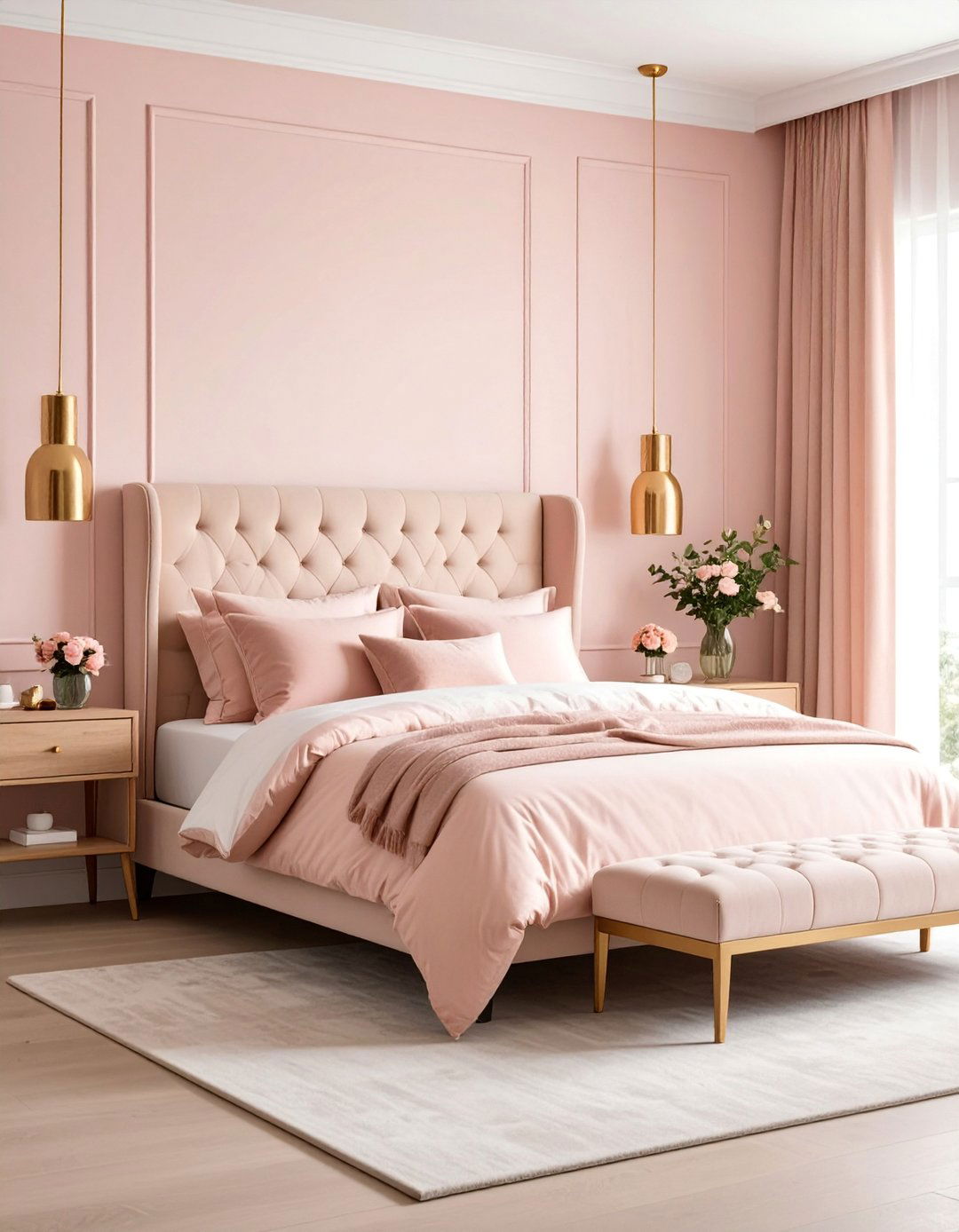 Blush Pink Bedroom with Rose Gold Accents - 25 Pastel Colour Ideas for Your Home
