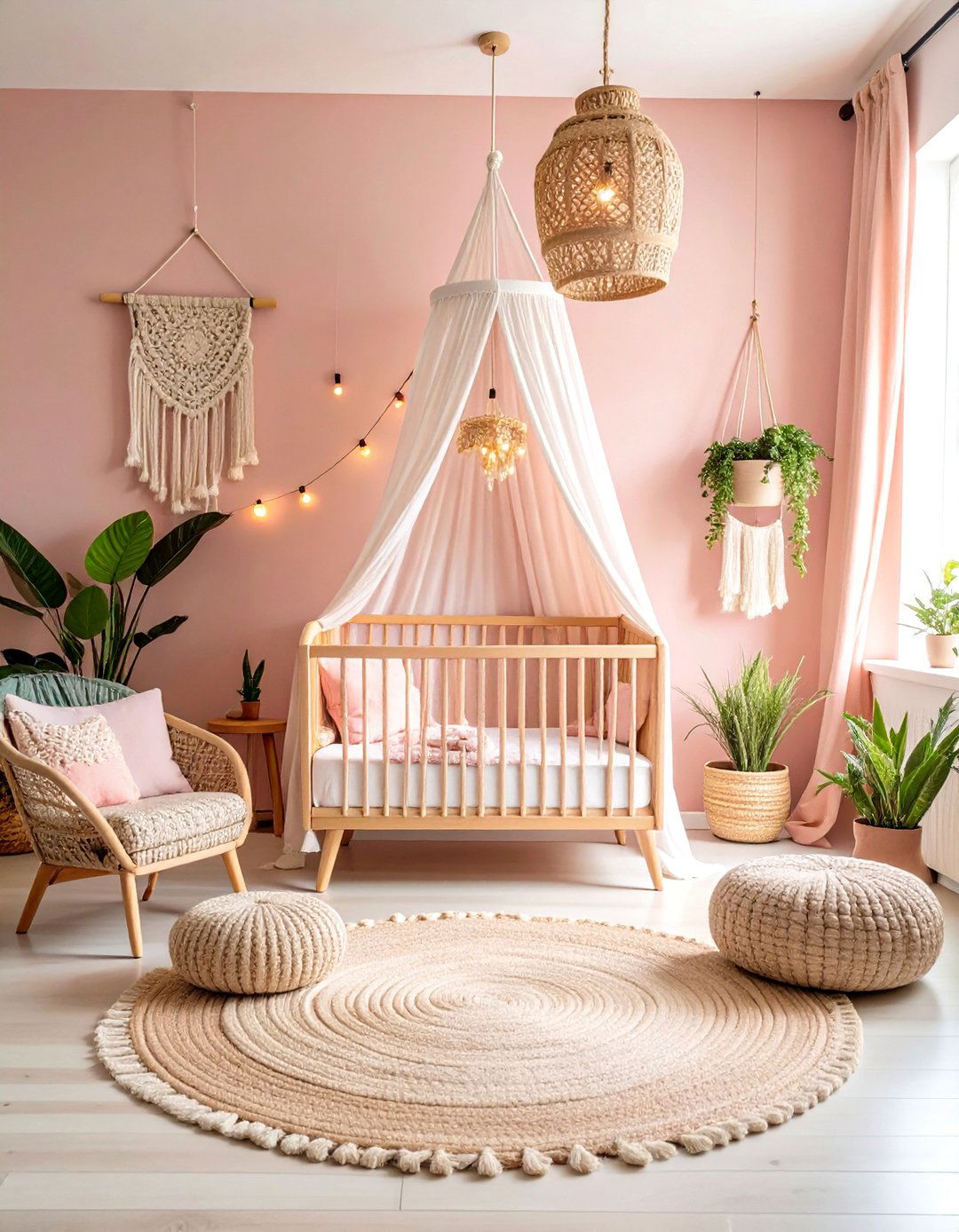Blush Pink Boho Nursery with Natural Textures - 25 Pink Nursery Ideas