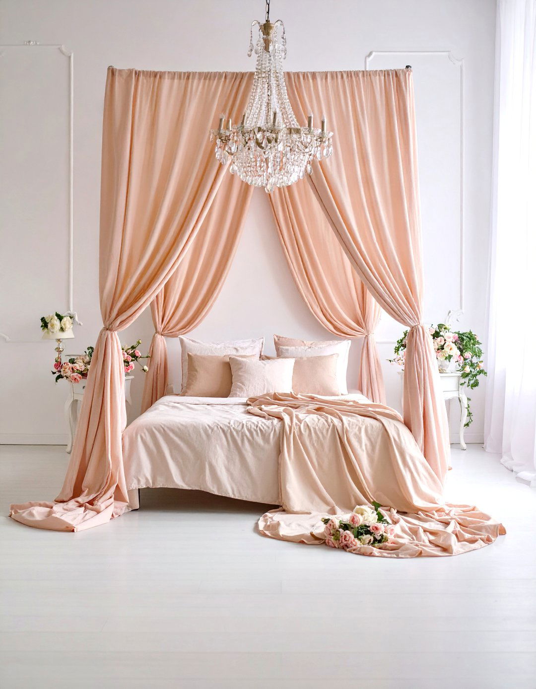 Blush Pink Canopy Bed Design with Flowing Curtains - 25 Blush Pink Bedroom Ideas