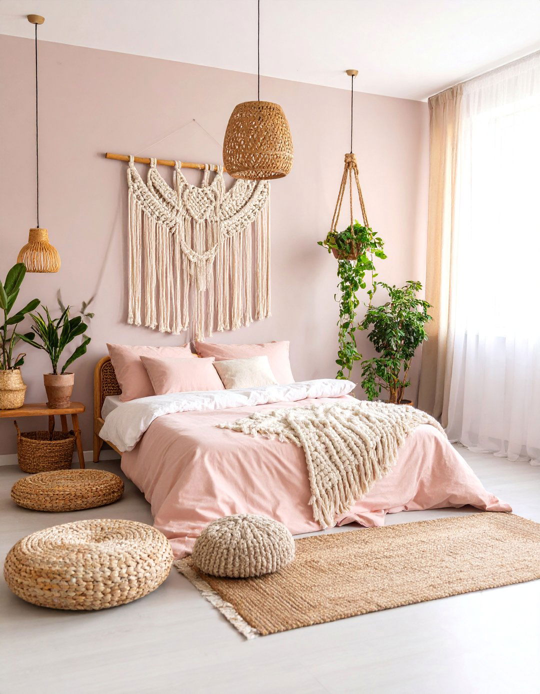 Blush Pink Macrame Wall Art Bedroom - 25 Pink Boho Bedroom Ideas