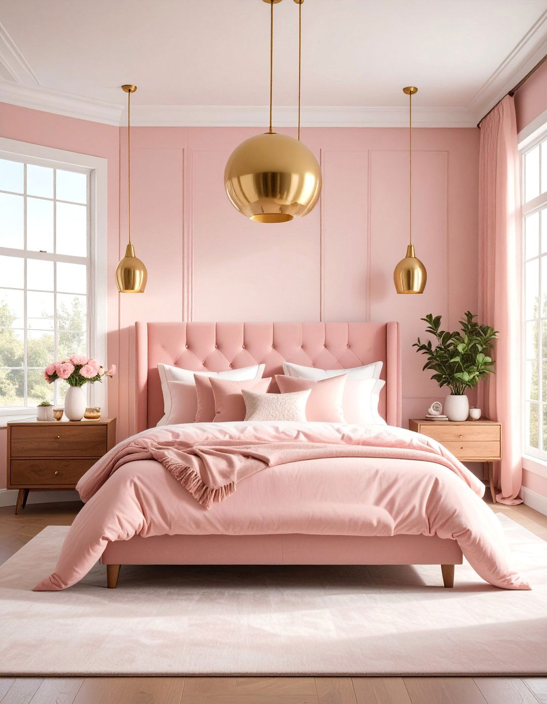 Blush Pink Master Bedroom with Brass Accents - 25 Pastel Room Ideas