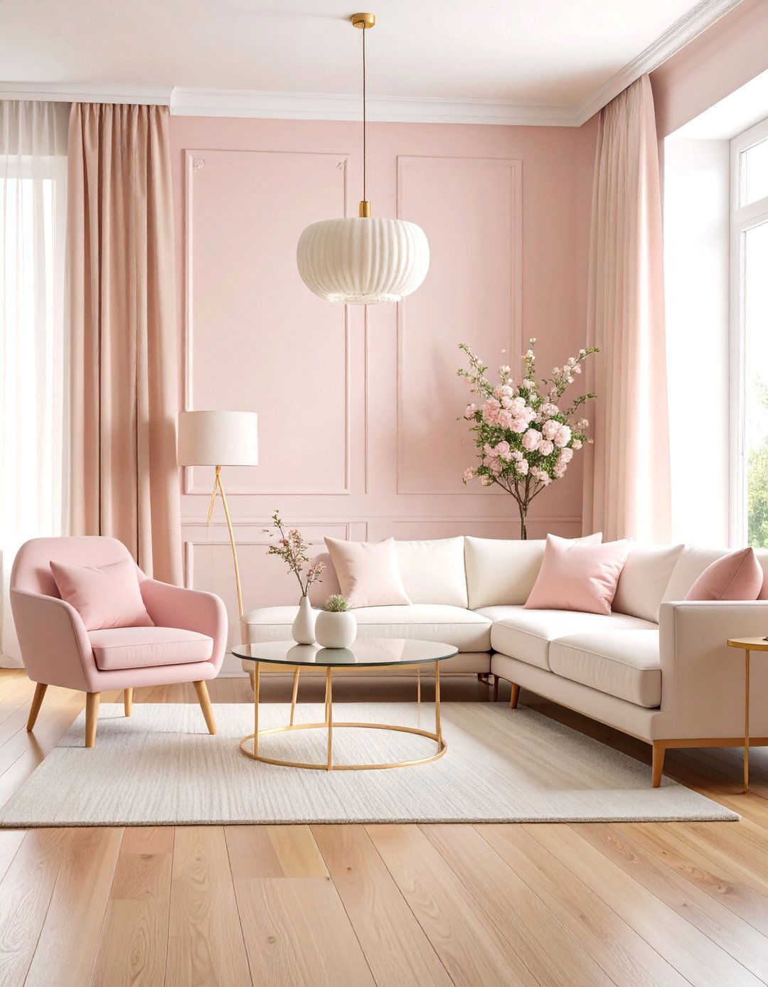 Blush Pink Minimalist Living Room with Clean Lines - 25 Pink Living Room Ideas