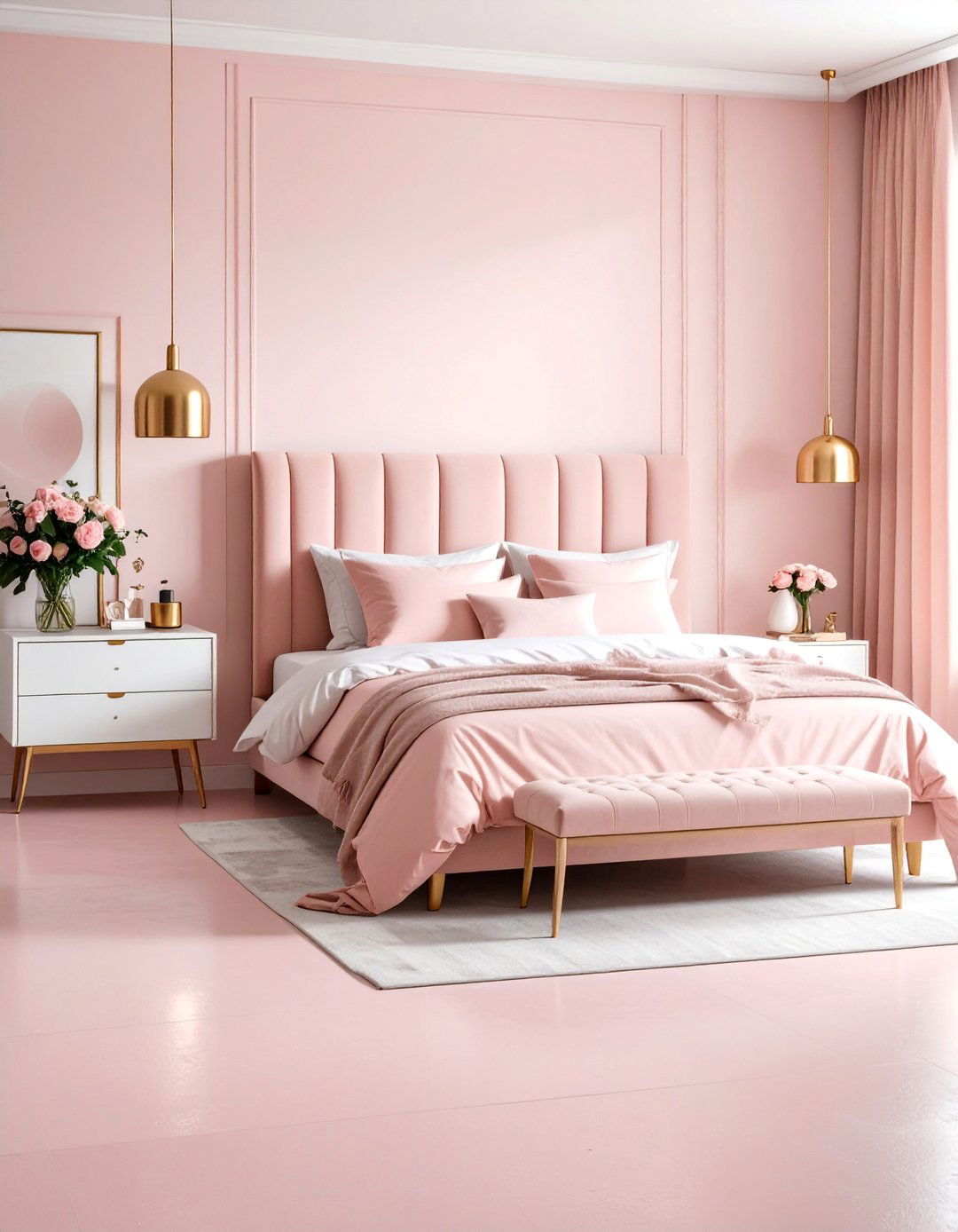 Blush Pink Modern Feminine Concrete Floor - 25 Indoor Concrete Floor Paint Ideas