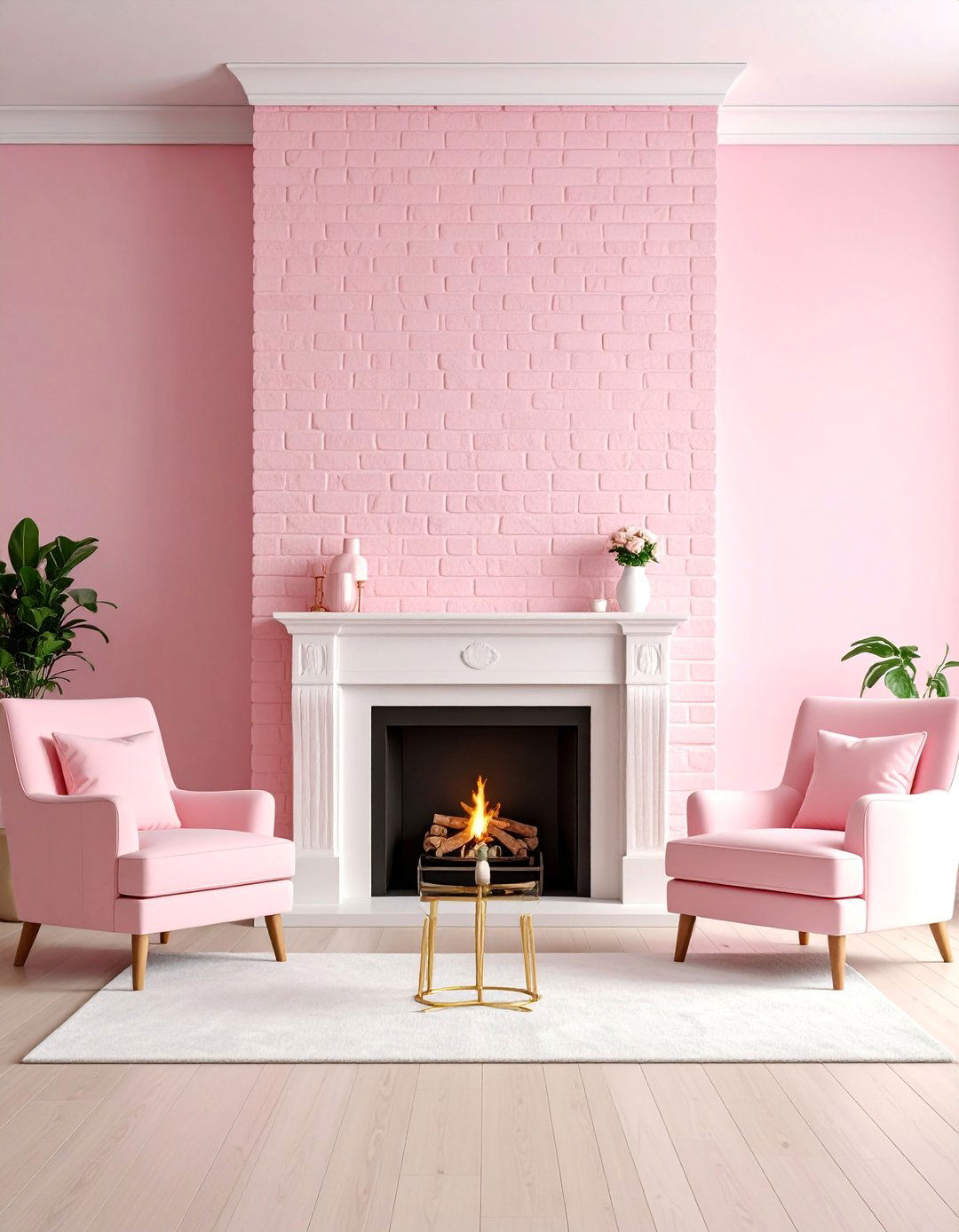 Blush Pink Modern Painted Fireplace - 25 Painted Brick Fireplace Ideas