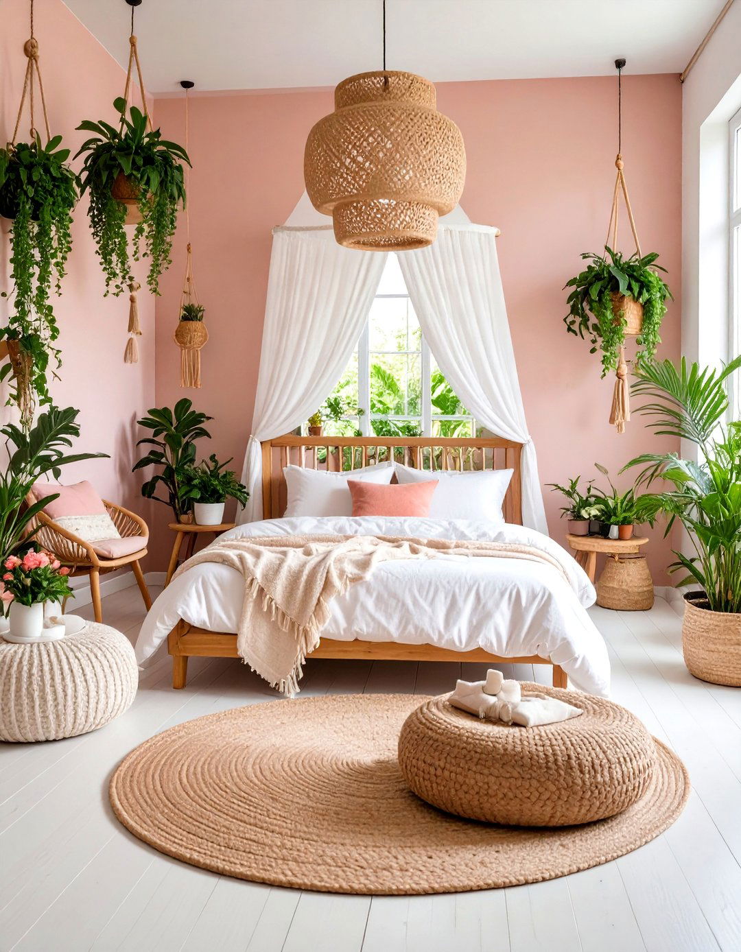 Blush Pink Plant Sanctuary Bedroom - 25 Pink Boho Bedroom Ideas