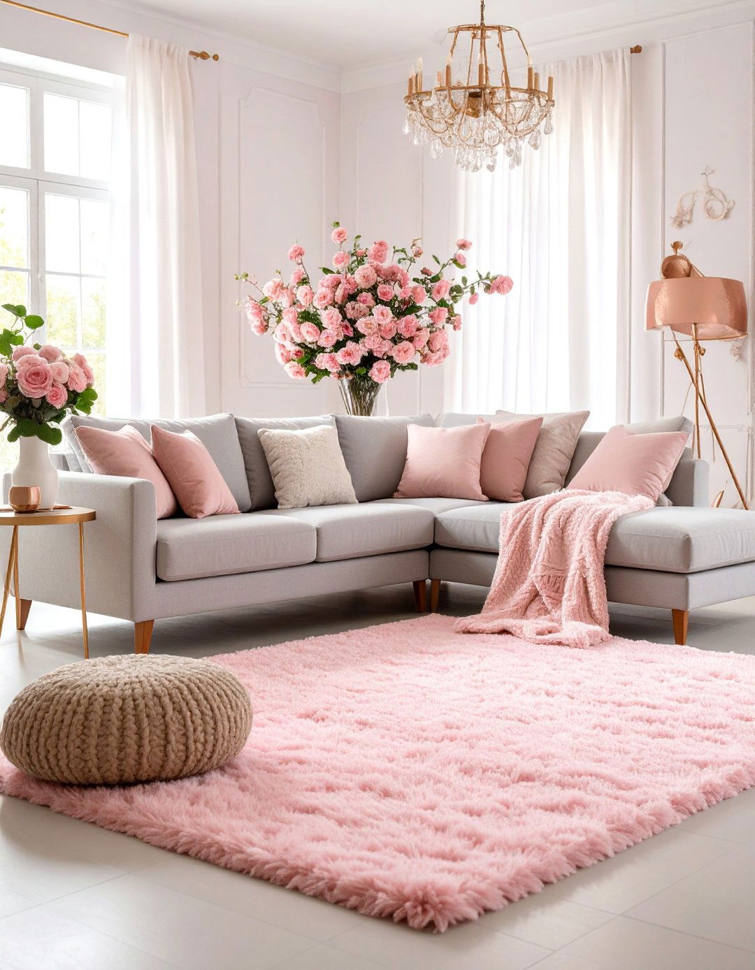 Blush Pink Romantic Modernism - 25 what color rug goes with a grey couch