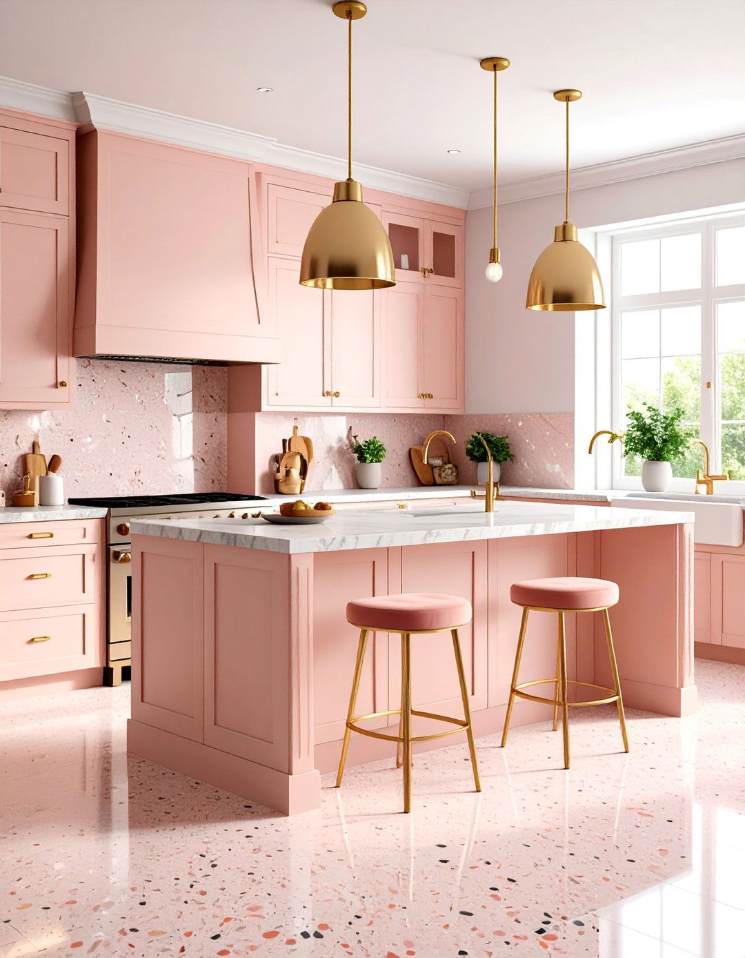 Blush Pink Terrazzo Kitchen Floor for Feminine Charm - 25 Terrazzo Kitchen Floor Ideas