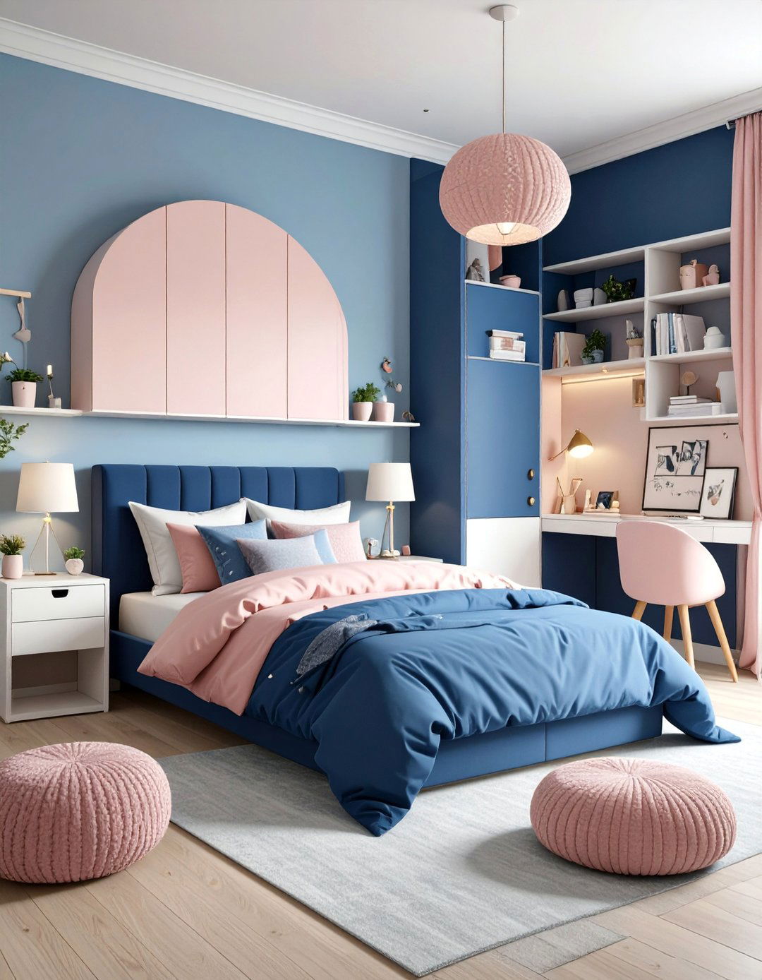 Blush Pink and Navy Accent Teen Bedroom - 25 Pastel Room Ideas