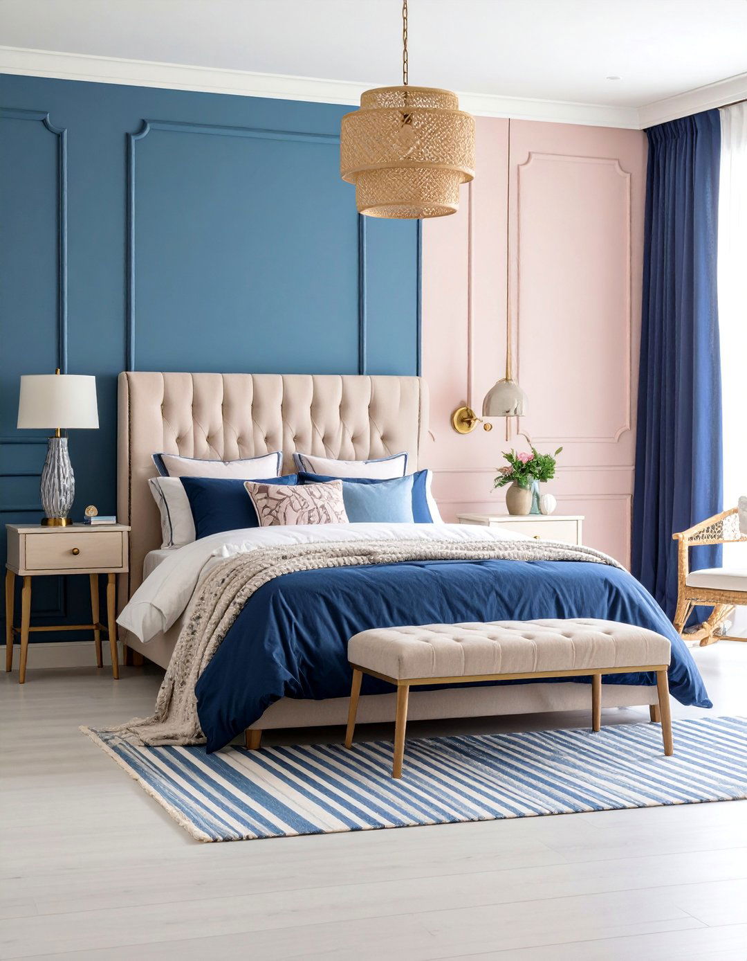 Blush Pink and Navy Blue Bedroom with Nautical Touches - 25 Blush Pink Bedroom Ideas